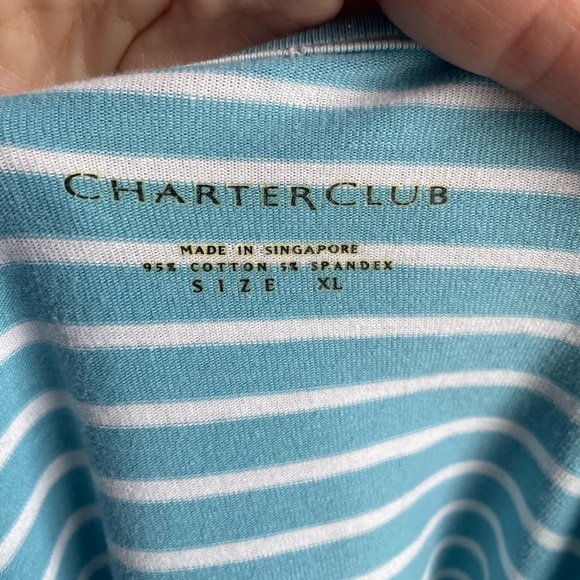 Charter Club Striped V-neck Top O-Ring Blue White Stretchy Size XL EUC - Picture 8 of 10